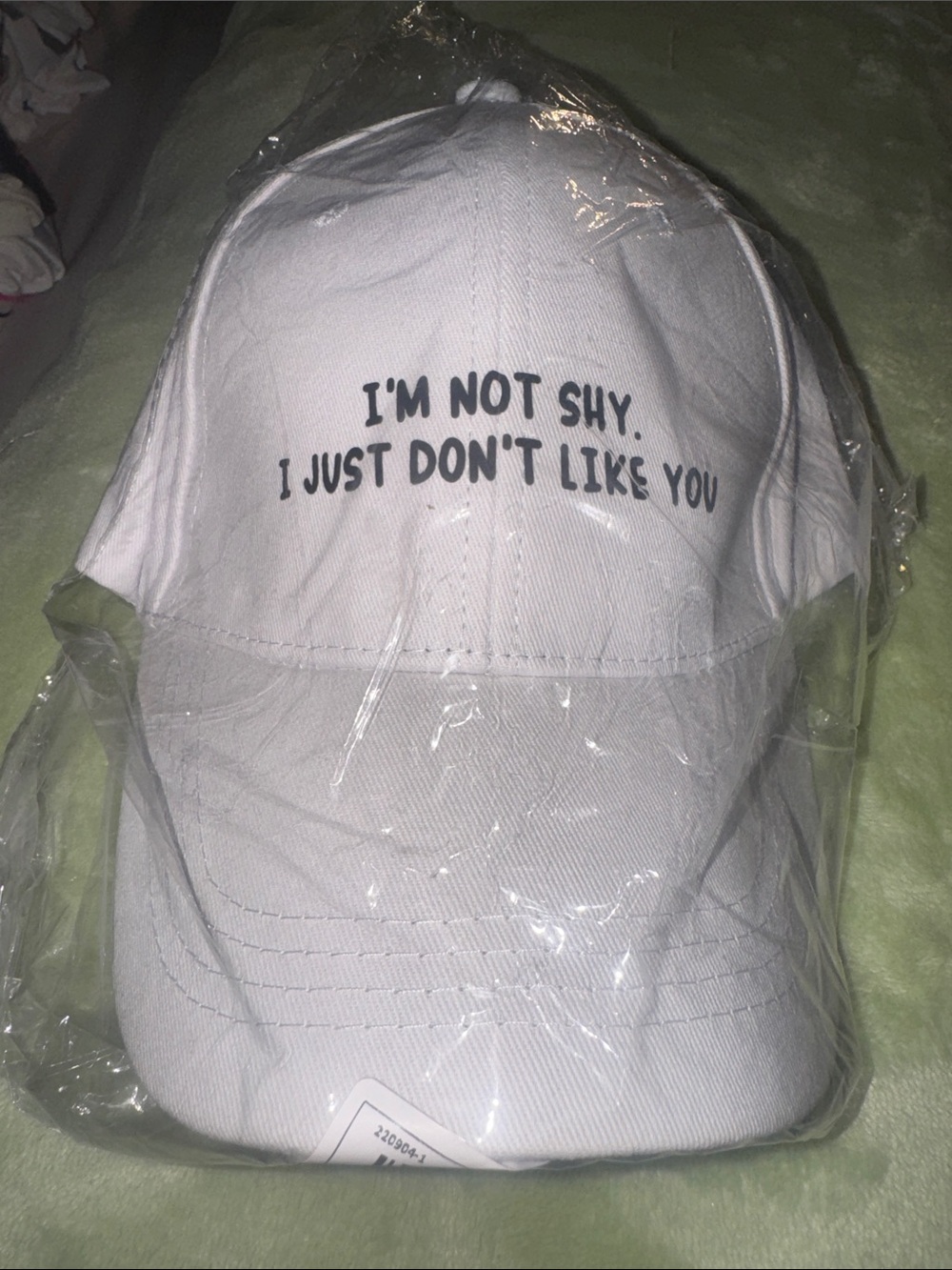 Shein NWT White Adjustable Cap with 'I'm Not Shy, I Just Don't Like You' Tex